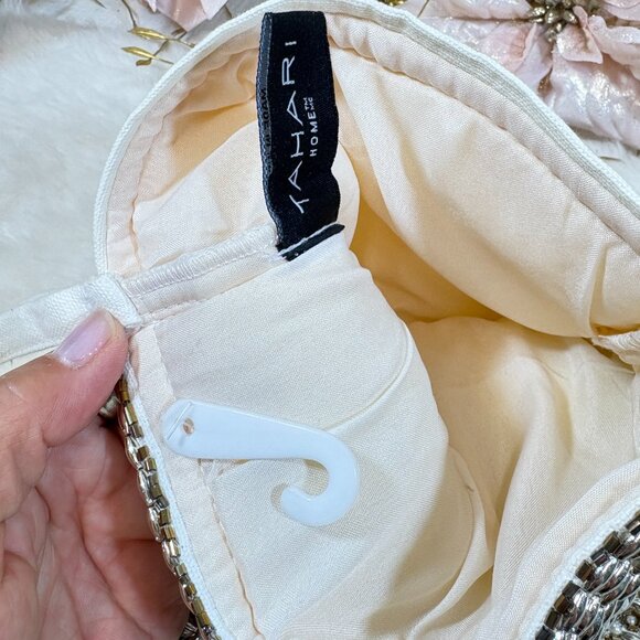 Tahari Gold Silver Beaded Christmas Holiday Stocking 22" - Picture 5 of 7